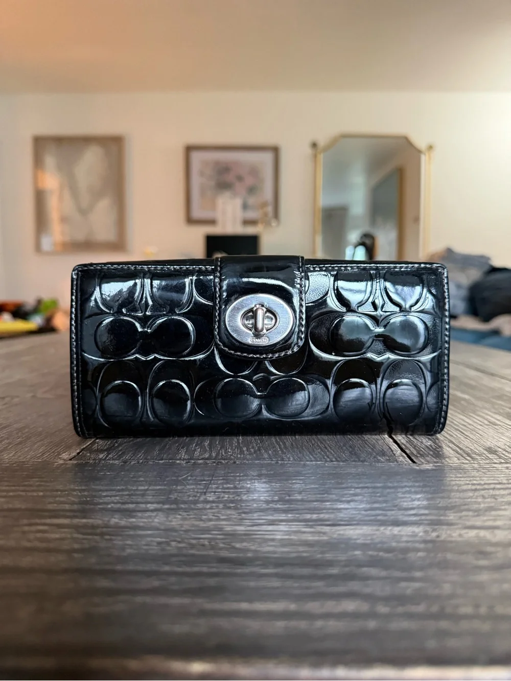 Coach Madison Black Patent Leather Wallet w/ Turquoise Lining | Like New